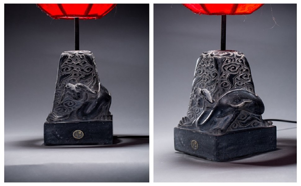 臺燈上的青龍，被雕刻家雕刻得惟妙惟肖.